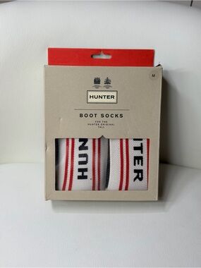 Rare Rain Boot Hunter Original White Socks with Red Stripes and Black Logo